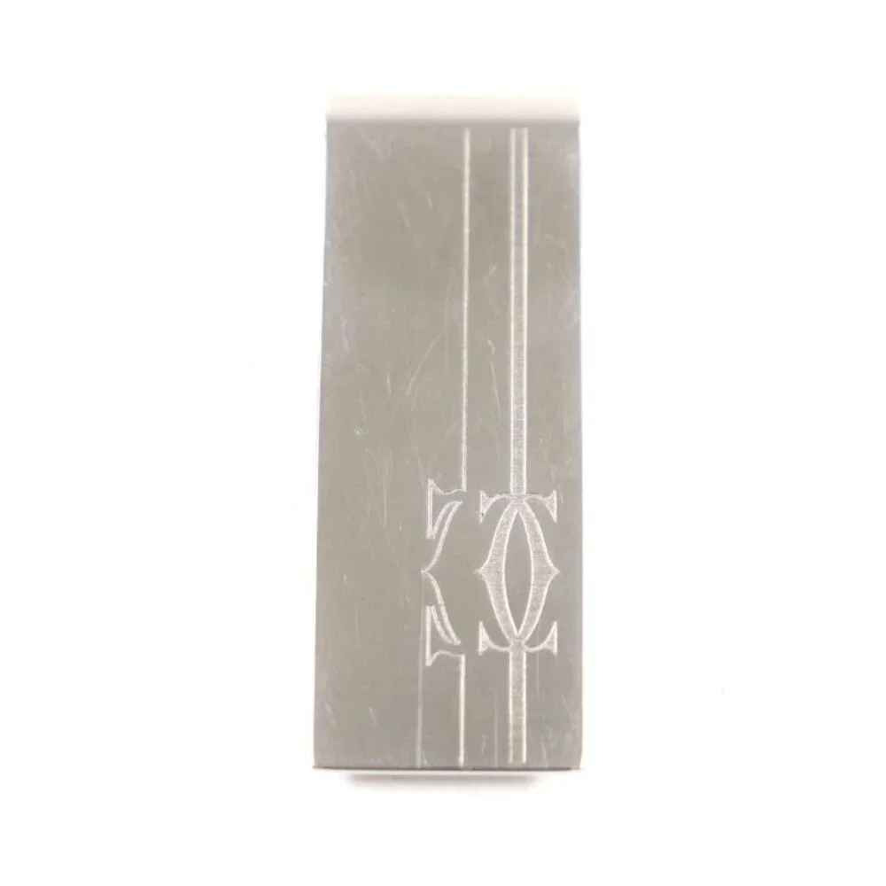 Cartier C2 Decor Logo Bill Clip Billfold Money Clip Silver Men